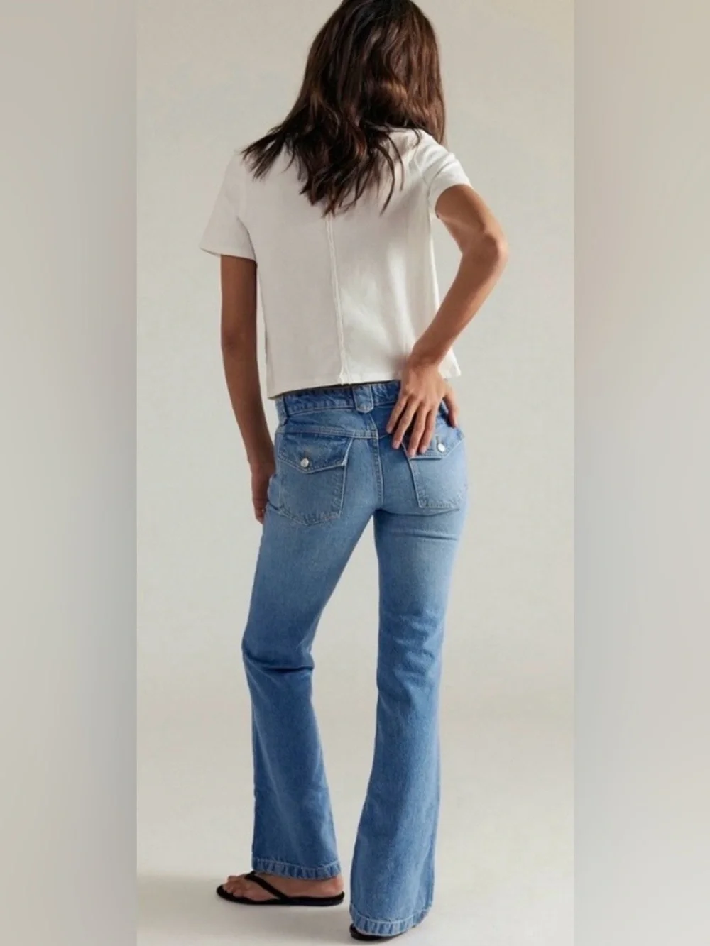 Free People Flora Low Rise Bootcut Jeans Botton Pocket Mai Tai Sky color NWT 30